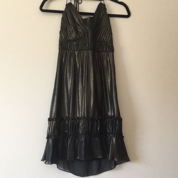 Sangria Dresses & Skirts - Shimmery metallic black and gold halter dress